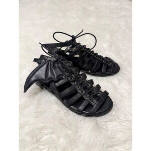 Iron Fist Bat Wing Winged Gladiator Black Sandals